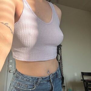 American Eagle Outfitters Cream Ribbed Sleeveless Crop Top